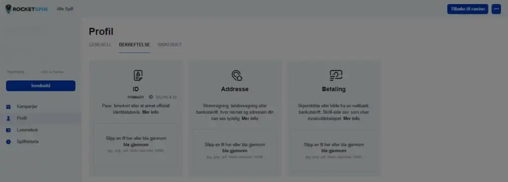 Rocketspin Casino Verifisering