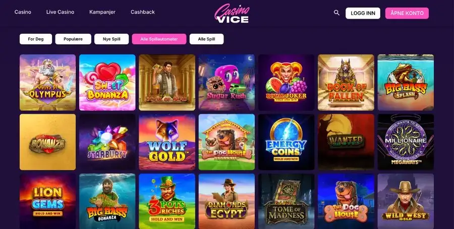 Spilleautomater du finner hos Casino Vice