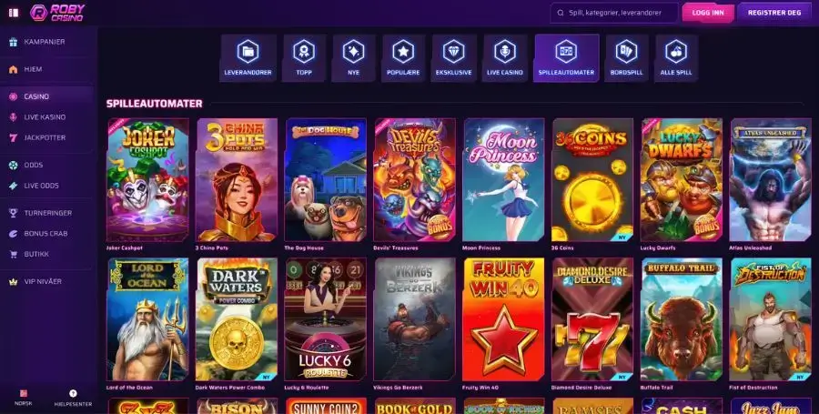 Spilleautomater du finner hos Robycasino