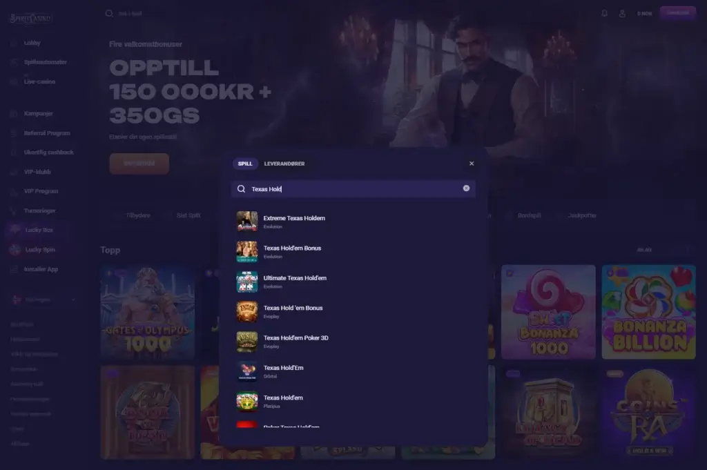 Spill Texas Hold'Em hos Spirit Casino