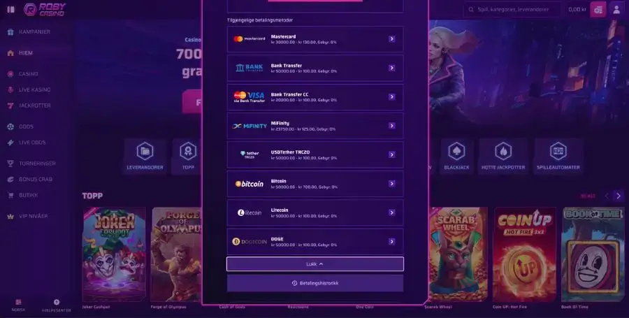 Uttak fra Robycasino casino