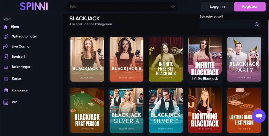 Blackjack hos Spinni