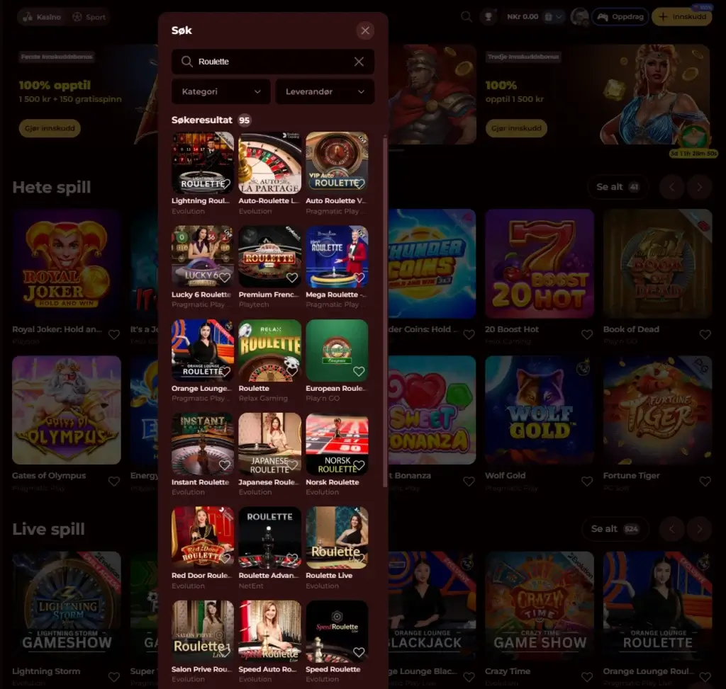 Roulette hos Romancasino