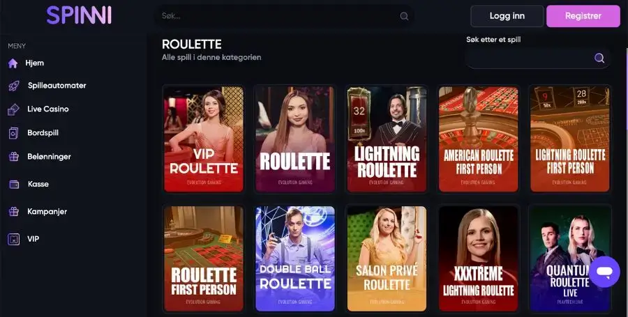 Roulette hos Spinni