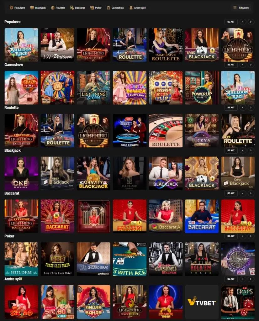 Live Casino oversikt
