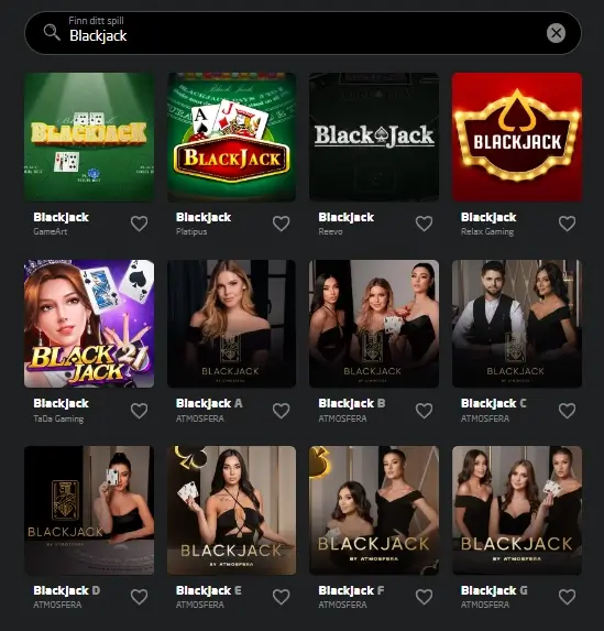 StayCasinos blackjackspill inkluderer flere varianter som Blackjack Classic, Infinite Blackjack, VIP Blackjack og Speed Blackjack fra ulike leverandører om Evolution, Betsoft, Pragmatic Play og Nucleus.