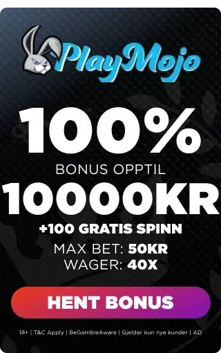 PlayMojo Casino bonuspanel som viser velkomsttilbudet.
