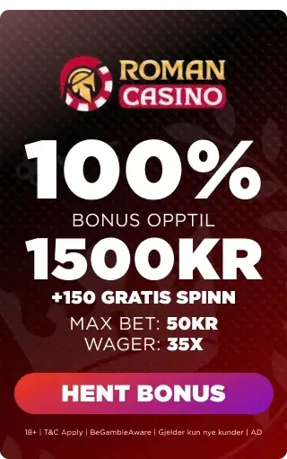 Roman Casino bonuspanel som viser velkomstilbudet