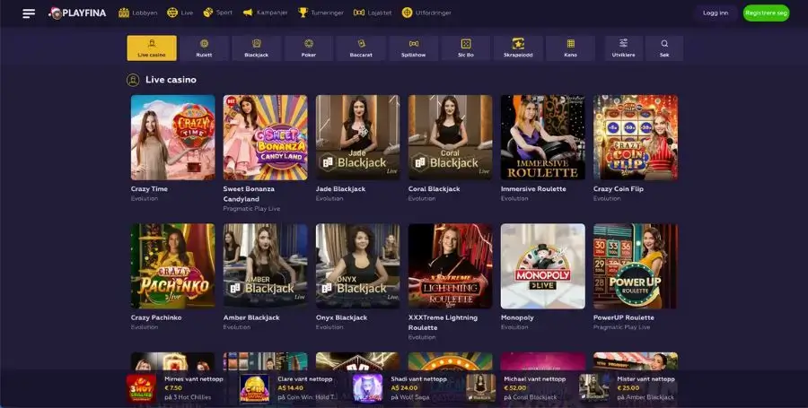 Playfina live casino-spill
