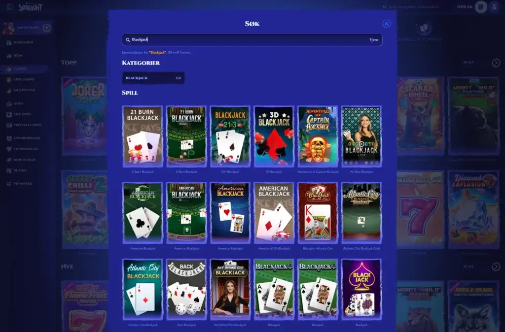 Blackjack hos Spinight