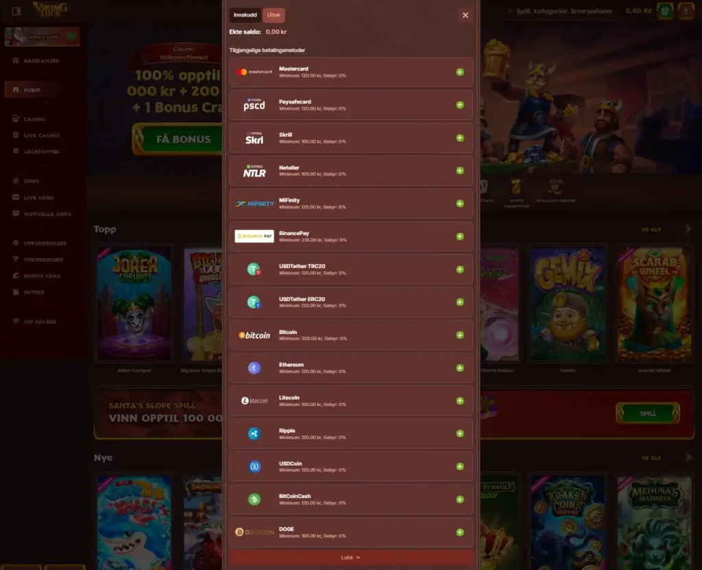 Vikingluck Casino Betalingsmetoder For Innskudd