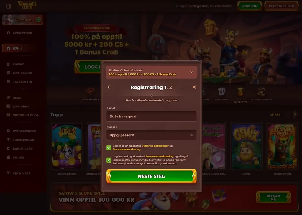 Fullfør registreringen av din nye spillekonto
