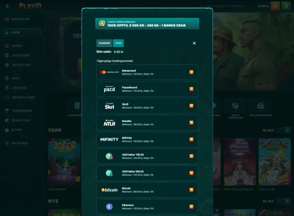 Foreta ditt første innskudd hos Playio
