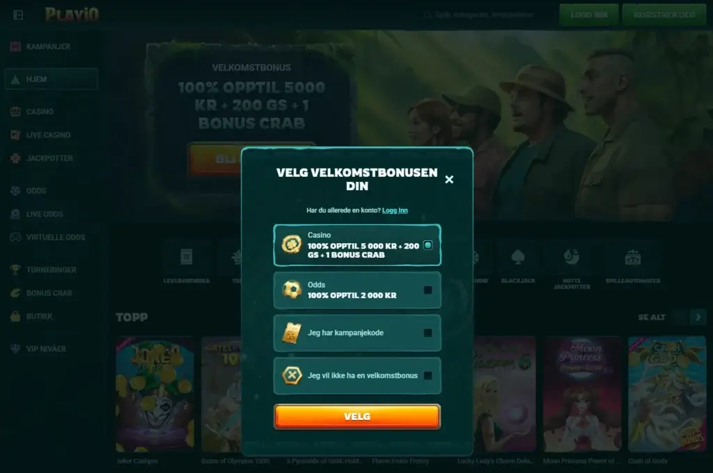 Velg en velkomstbonus hos Playio