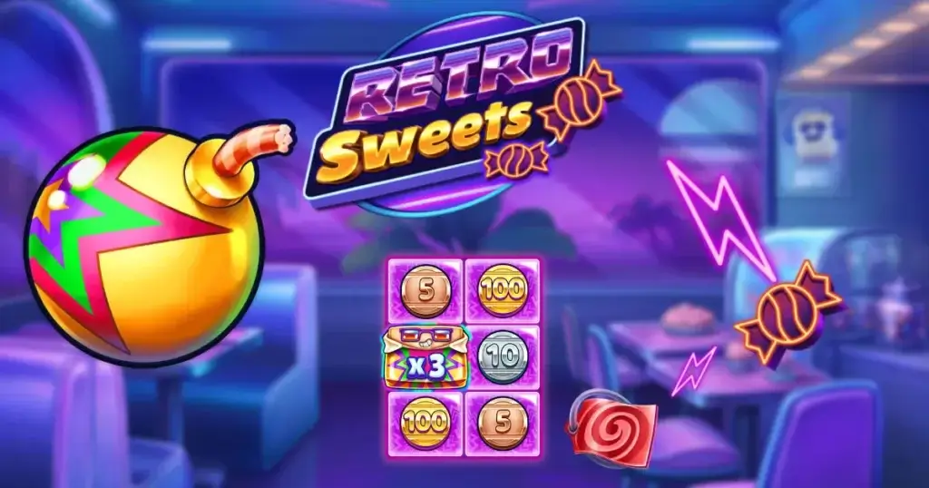 Retro sweets fra Push gaming montasje av logo og symboler