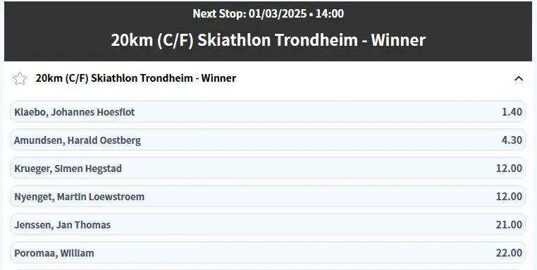 Ski Vm Odds Pa 20 Km Skiatlon Casino Infinity