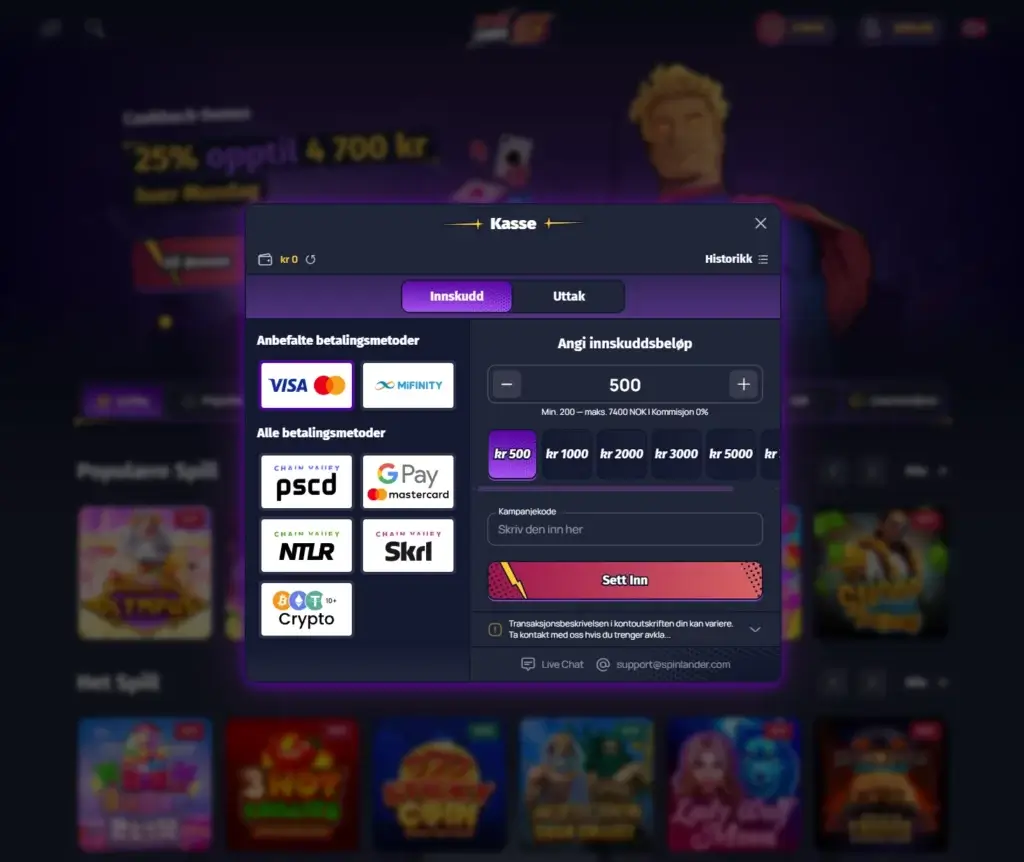 Slik kommer du i gang med Plinko. Velg innskuddsmetode