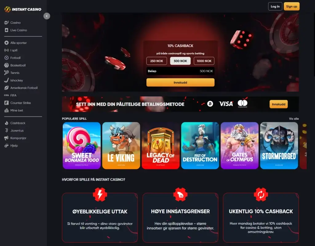 Besøk Instant Casinos hovedside