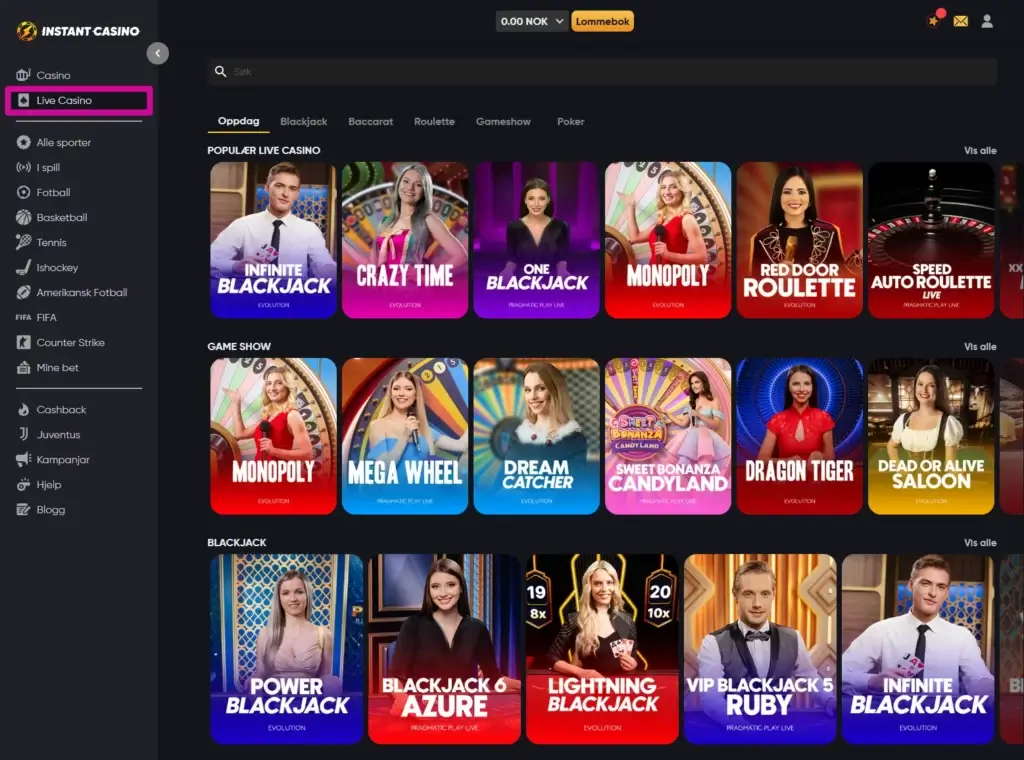 Instant Casinio Live Casino