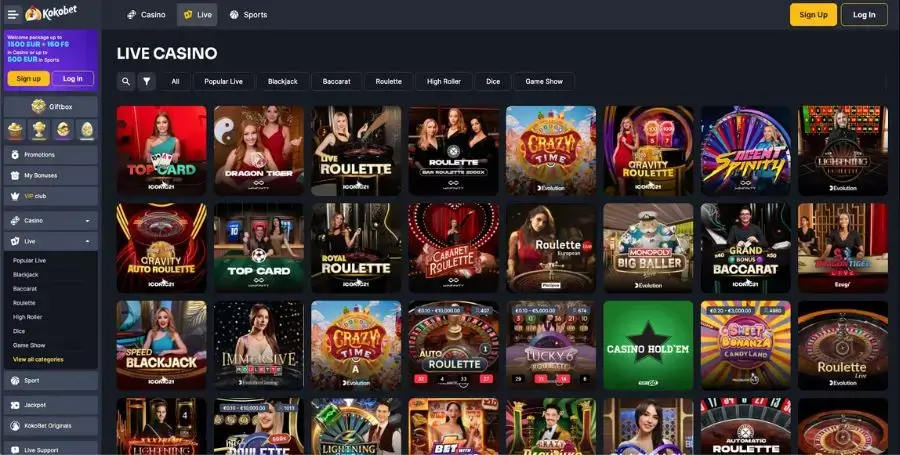 KokoBet live casino-spill