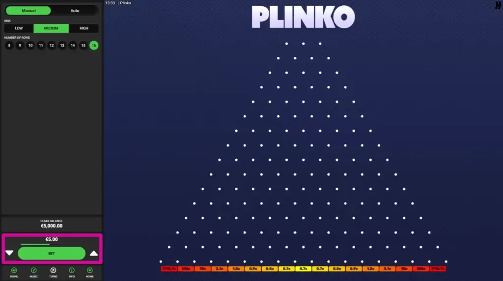 Slik spiller du Plinko - Velg innsats