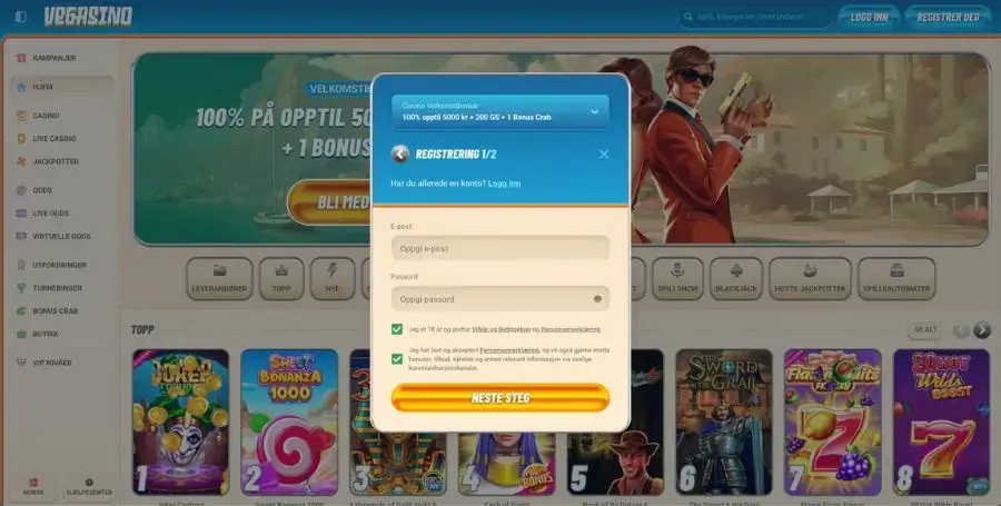 Registrering hos Vegasino