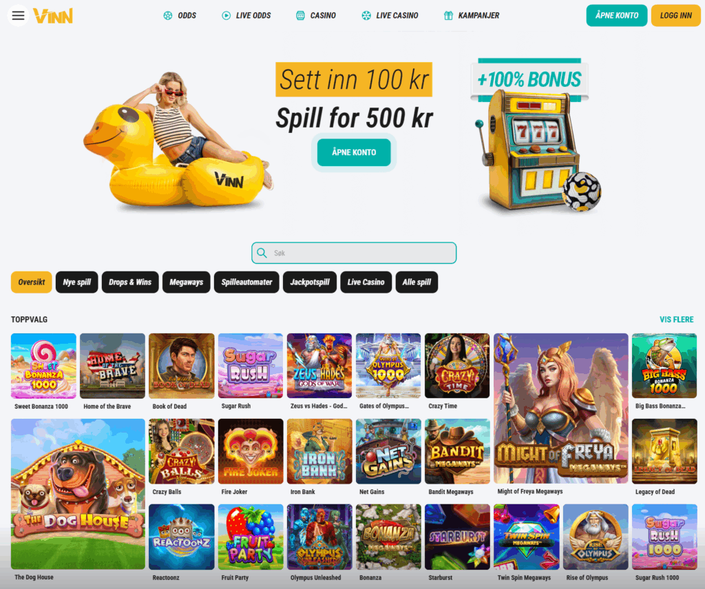 Besøk Vinn casino sin forside