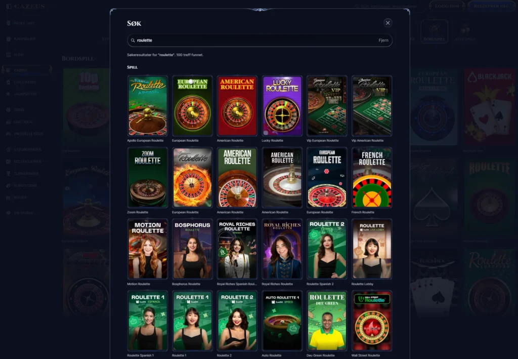 Roulette hos Cazeus