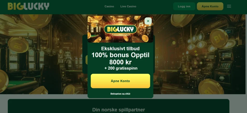 Big Lucky casino fremside skjermbilde