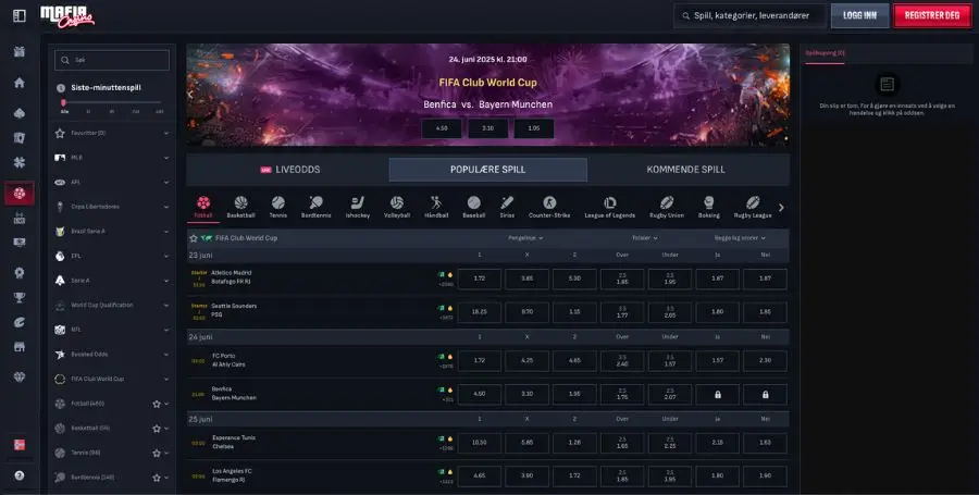Betting på sport og odds hos MafiaCasino