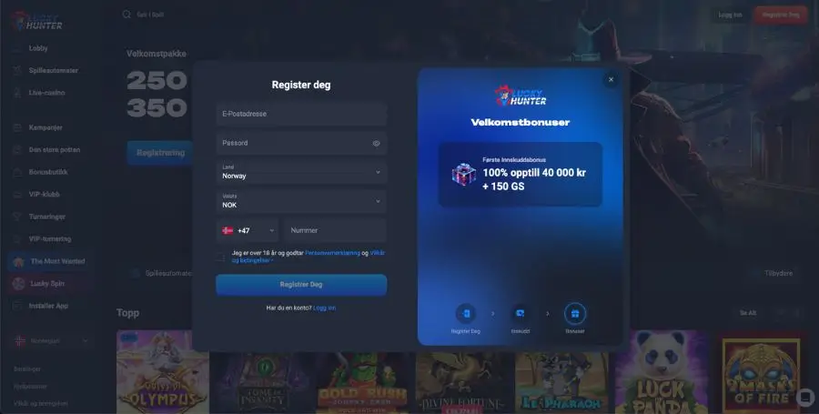 Registrering hos Lucky Hunter
