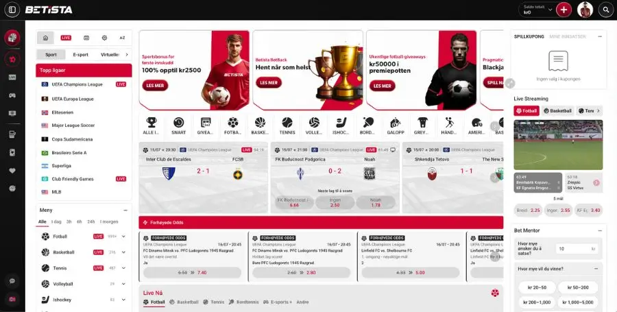 Betting på sport og odds hos Betista