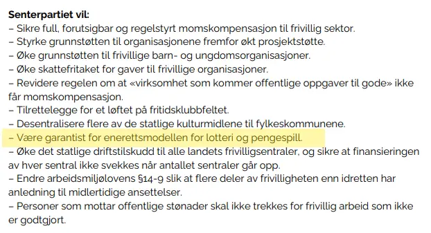 Senterpartiets pengespillpolitikk