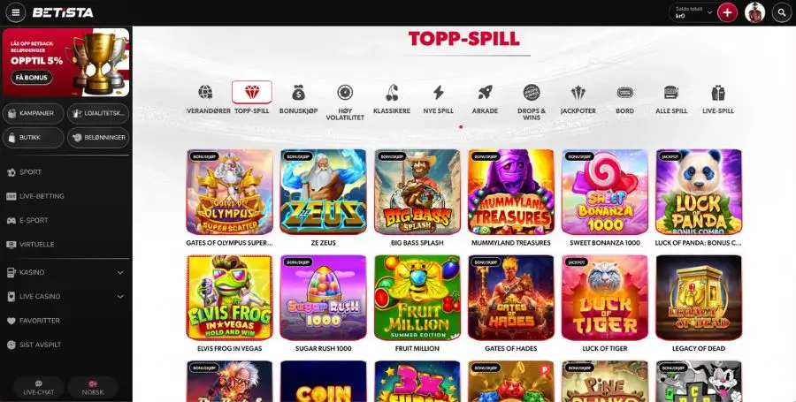 Spilleautomater du finner hos Betista