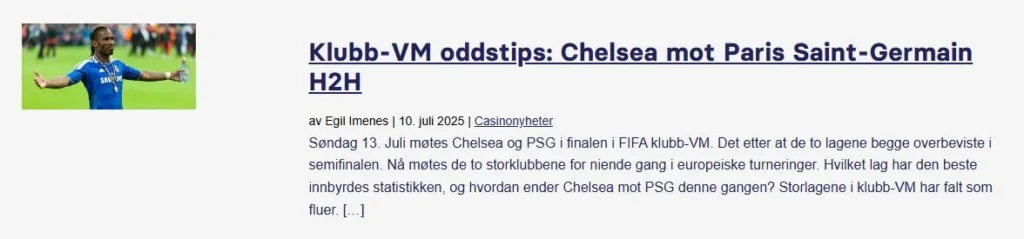 Klubb Vm Oddstips Chelsea Psg H2h