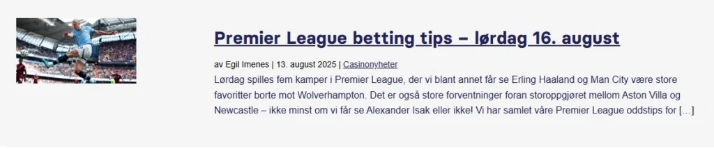Premier League Betting Tips 16. August