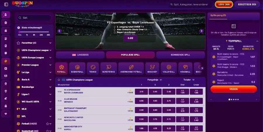 Betting på sport og odds hos Duospin