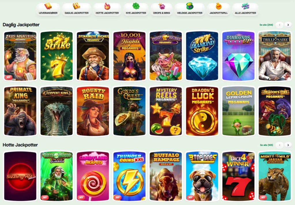 Casinolo – jackpotseksjon med sanntidsbeløp
