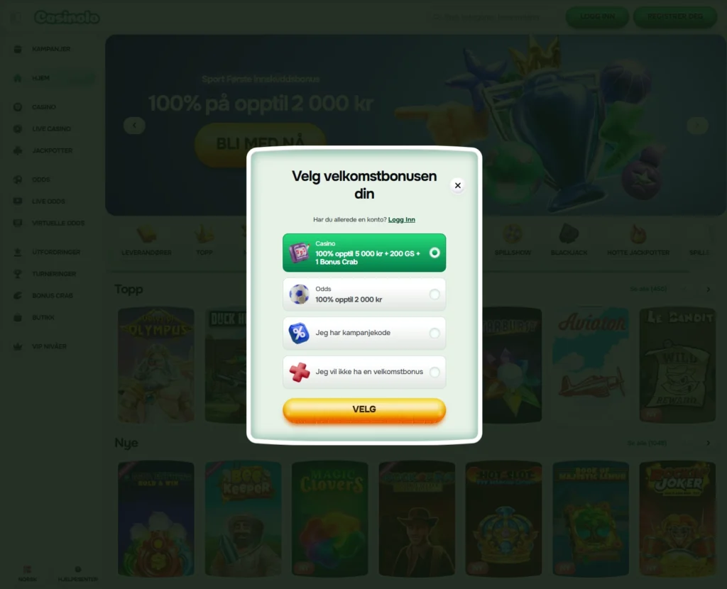 Registrer spillekonto hos Casinolo