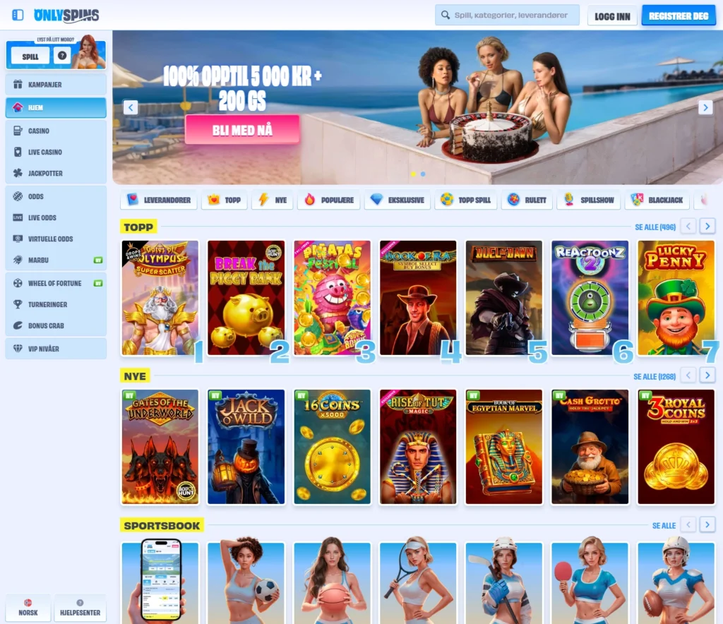 Onlyspins Casino Forside
