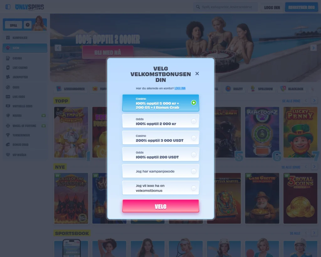 Onlyspins Casino Registrer Konto
