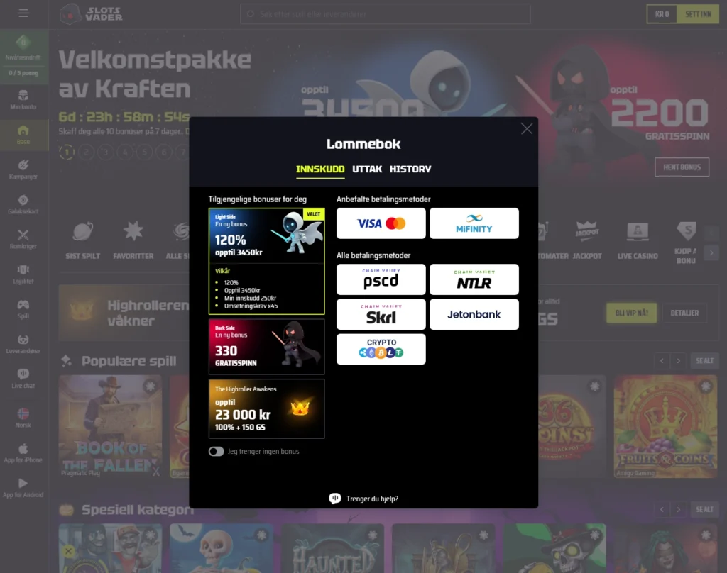 Slotsvader Casino Innskudd