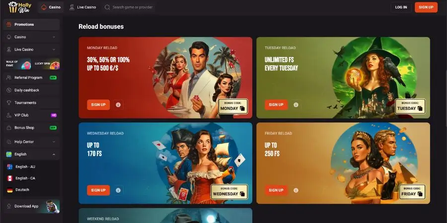 Bonuser og kampanjer hos HollyWin