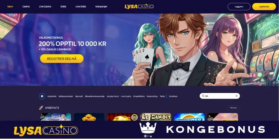 Norsk startside hos LysaCasino